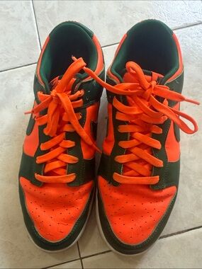 Neon Orange and Dark Green Miami Dunks Sneakers